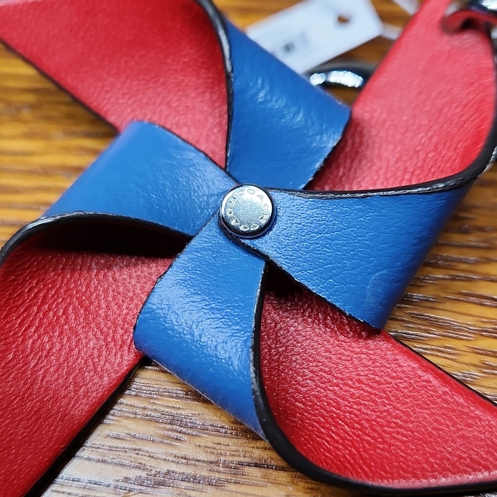 Coach Pinwheel Leather Keychain - Red & Blue - Picture 6 of 6
